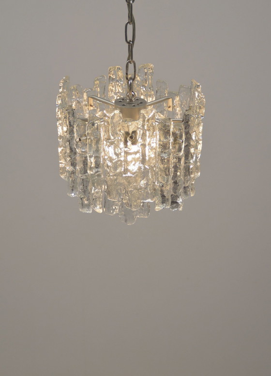Image 1 of Luster Met 'Ijs Glas' Van Kalmar Franken, Jaren '60