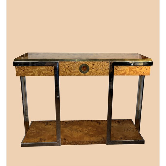 Image 1 of Vintage "Alveo" console in iepenhout en verguld messing voor Mario Sabot, 1970