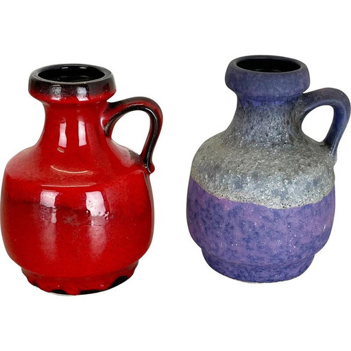 Paar vintage "Purple-Red" lavaklei vazen van Jopeko, Duitsland 1970