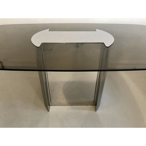 Image 1 of Eettafel van gerookt glas met metalen poot 1970