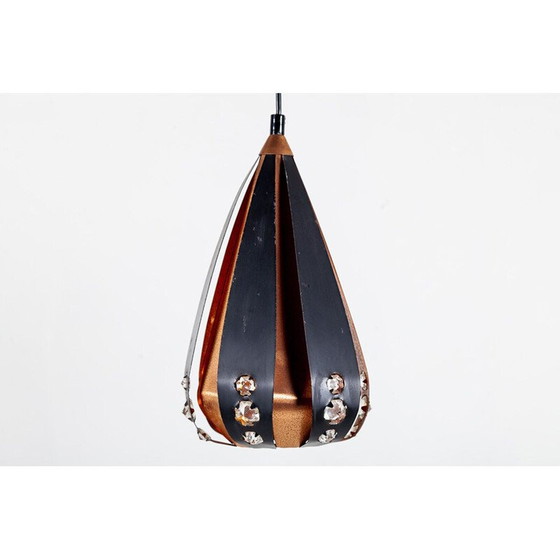 Image 1 of Paar vintage koperen en zwart metalen hanglampen van Werner Schou voor Coronell Elektro, 1960