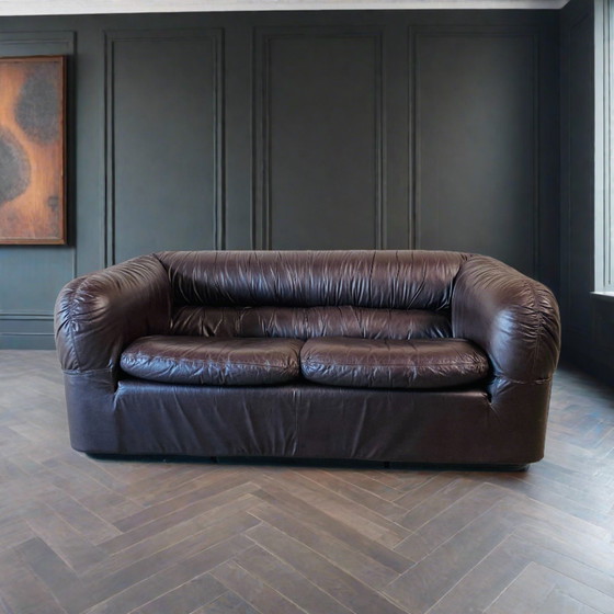 Image 1 of Bruin Leren Italiaans Design 2 Zits Sofa 1970