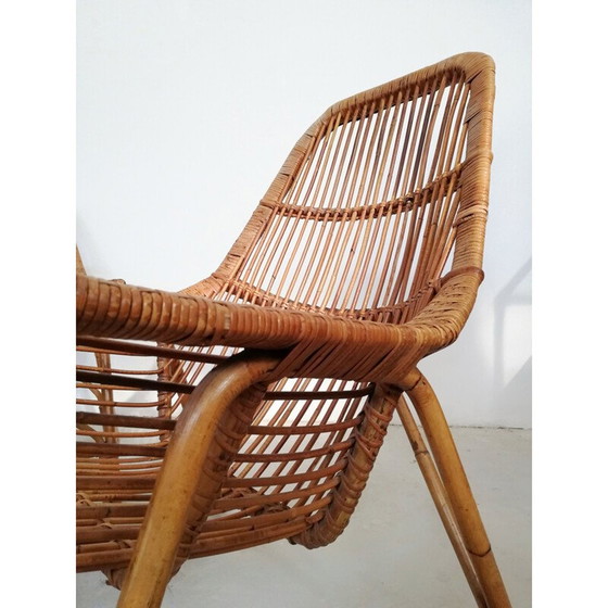 Image 1 of Paar vintage rieten en bamboe fauteuils van George Coslin voor Gervasoni, Italië