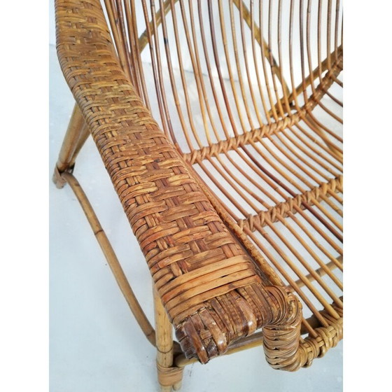 Image 1 of Paar vintage rieten en bamboe fauteuils van George Coslin voor Gervasoni, Italië