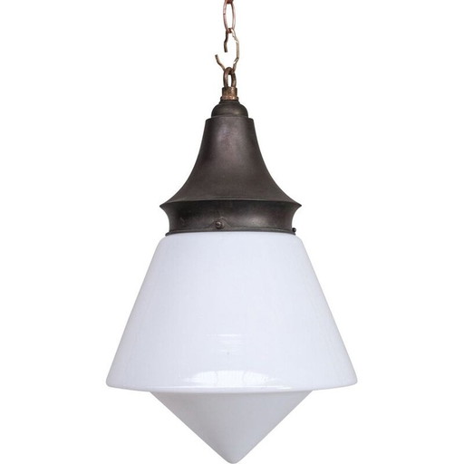 Duitse vintage opaline glazen hanglamp, jaren 1930