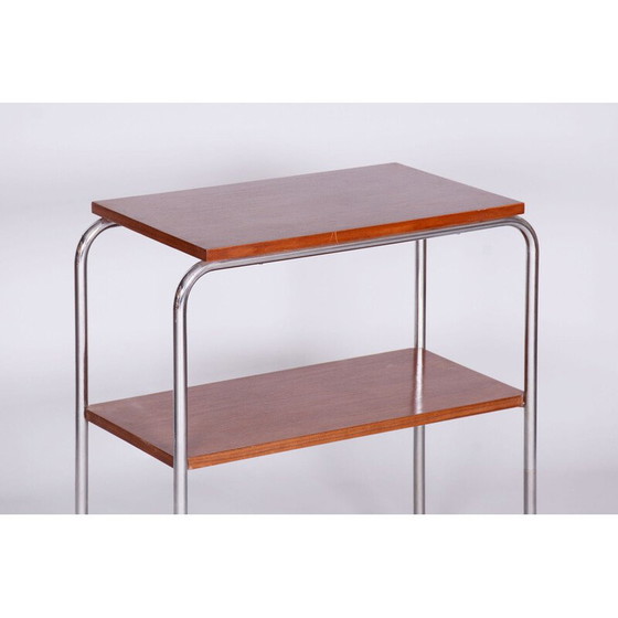 Image 1 of Vintage walnoot en stalen bijzettafel door Hynek Gottwald, Tsjecho-Slowakije 1930