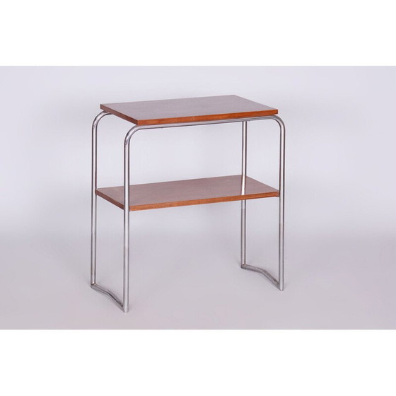 Image 1 of Vintage walnoot en stalen bijzettafel door Hynek Gottwald, Tsjecho-Slowakije 1930