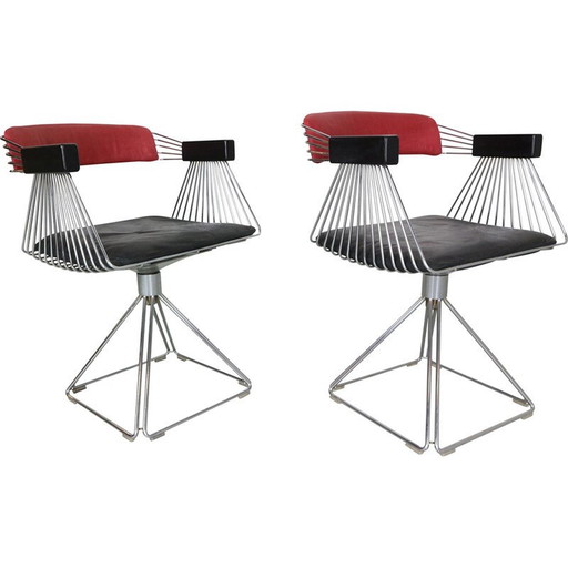 Paar vintage "Delta" draadfauteuils van Rudi Verelst voor Novalux, België 1971