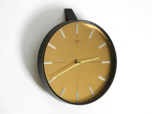 Prachtige Zeer Elegante Zware Mid Century Kienzle Wandklok Van Brons En Messing