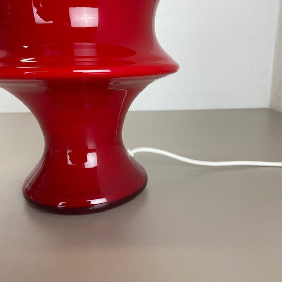 Image 1 of Vintage rood glazen "paddestoel" tafellamp voor Hustadt Lights, Duitsland 1970