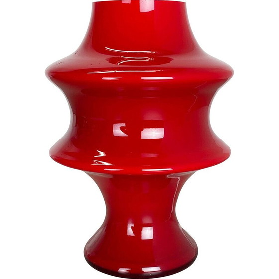 Image 1 of Vintage rood glazen "paddestoel" tafellamp voor Hustadt Lights, Duitsland 1970