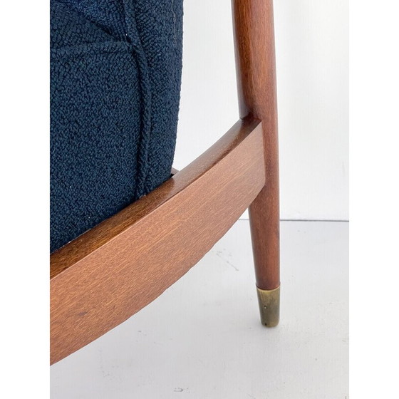 Image 1 of Paar vintage fauteuils in hout en blauwe bouclé stof, Italië 1960