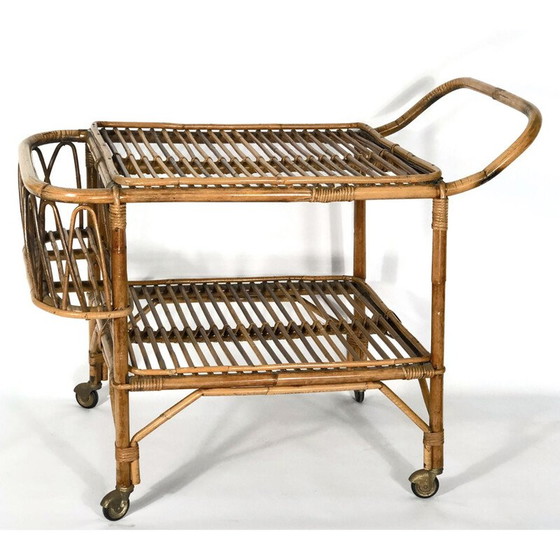 Image 1 of Vintage bamboe bar trolley, Italië 1950