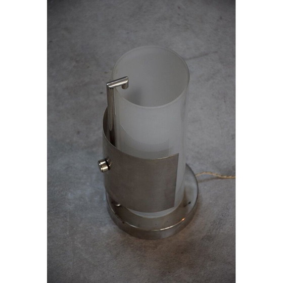 Image 1 of Vintage metalen lamp met vernikkelde schijf van René Herbst, VS