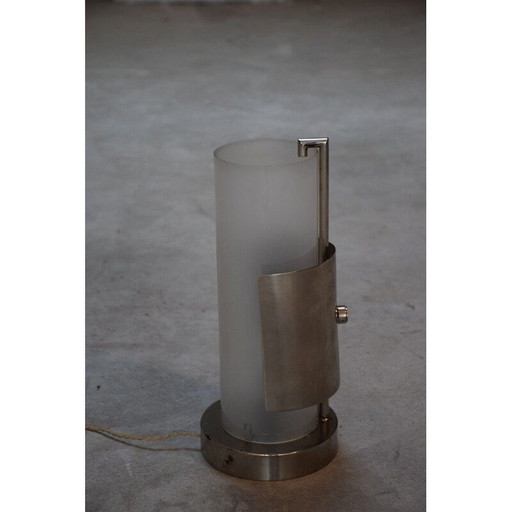 Vintage metalen lamp met vernikkelde schijf van René Herbst, VS