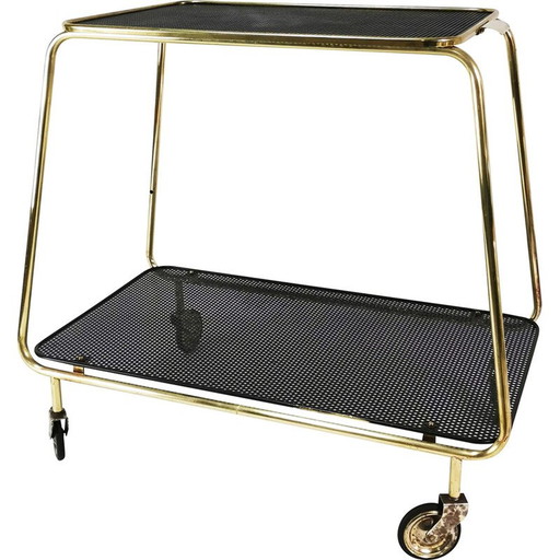 Vintage Art Deco mobiele bar van messing en metaal, Denemarken 1950