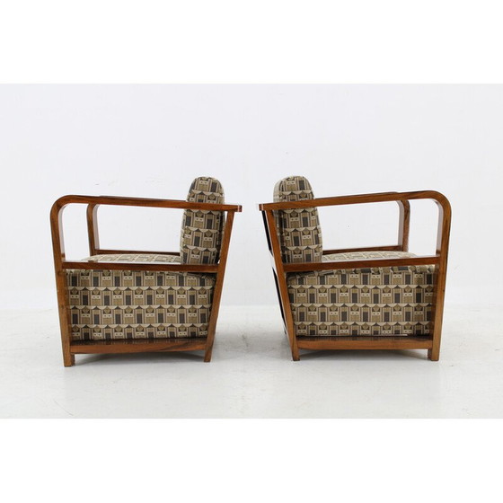 Image 1 of Paar vintage Art Deco fauteuils in walnoot en Backhausen stof, jaren 1930
