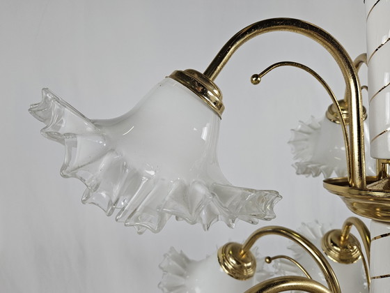 Image 1 of Grote keramische kroonluchter in messing en Murano glas