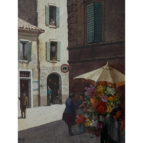 Image 1 of Aquarel "Bloemenkraam Rome" door Henry Gasser, 1955