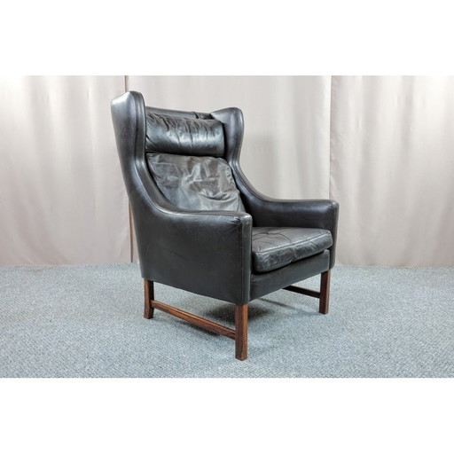 Vintage leder en palissander wingback fauteuil door Fredrik Kayser voor Vatne Mobler, Noorwegen 1965