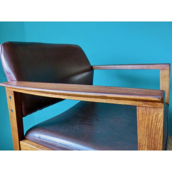 Image 1 of Paar vintage fauteuils in Rio palissander en pruimenleer, Denemarken 1960