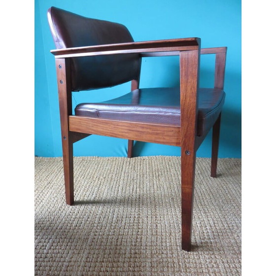 Image 1 of Paar vintage fauteuils in Rio palissander en pruimenleer, Denemarken 1960