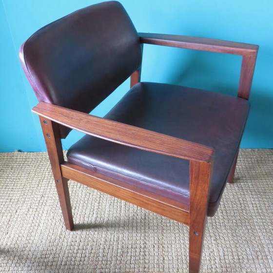 Image 1 of Paar vintage fauteuils in Rio palissander en pruimenleer, Denemarken 1960