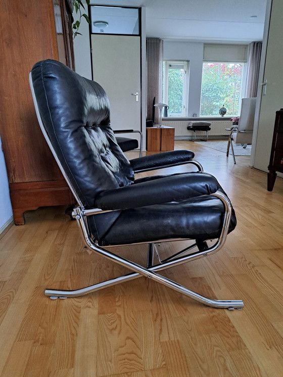 Image 1 of Vintage Zwarte Leren Loungefauteuil