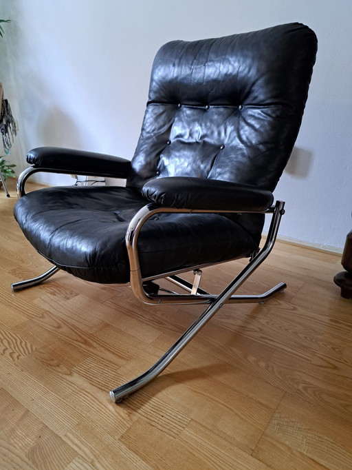 Vintage Zwarte Leren Loungefauteuil