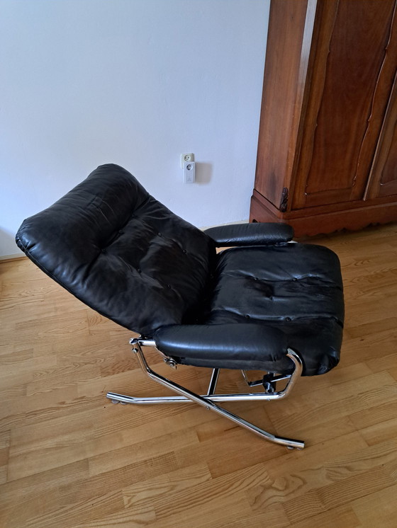 Image 1 of Vintage Zwarte Leren Loungefauteuil