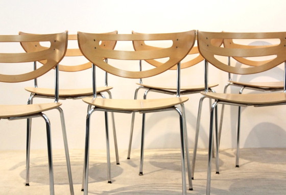 Image 1 of Stapelbare Thonet eetkamerstoelen in chroom en beukenhout