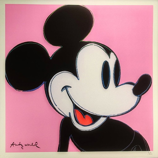 1980S Andy Warhol "Mickey Mouse" Roze Limited Edition Litho van Cmoa.