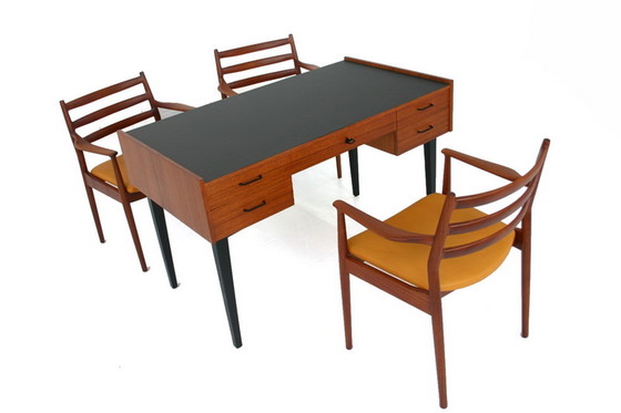 Image 1 of 1 van 2 Arne Vodder voor France & Son, Mid Century Teak Dining / Desk Chair / Stuhl, nieuw aniline leer