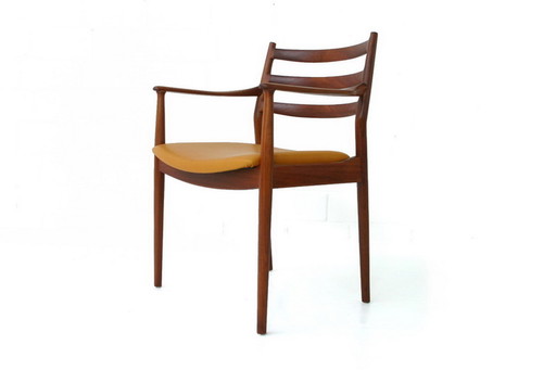 1 van 2 Arne Vodder voor France & Son, Mid Century Teak Dining / Desk Chair / Stuhl, nieuw aniline leer