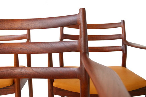 1 van 2 Arne Vodder voor France & Son, Mid Century Teak Dining / Desk Chair / Stuhl, nieuw aniline leer