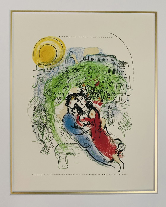 Image 1 of Marc Chagall: “Le Square De Paris”. Lithografie Incl. Passe-Partout. 