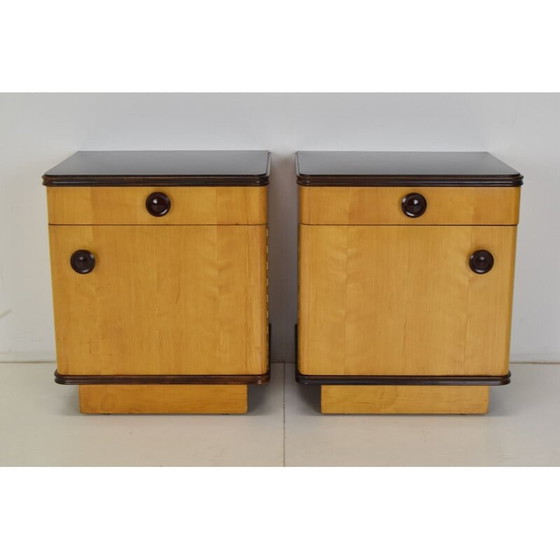 Image 1 of Paar vintage nachtkastjes van hout en kunststof, Tsjechoslowakije 1960