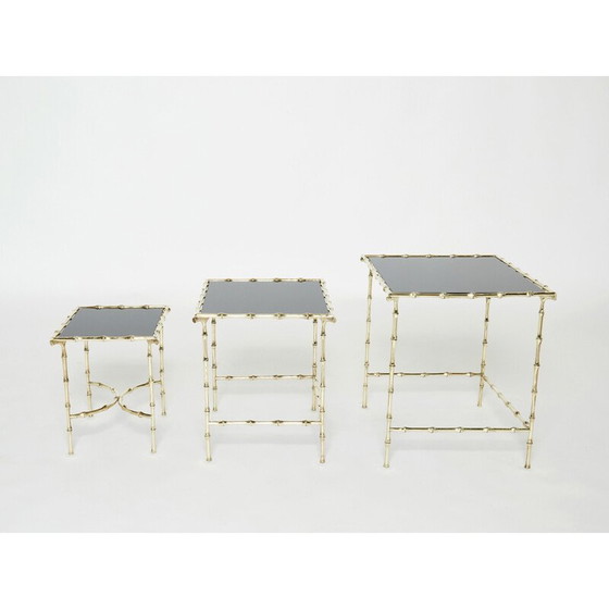 Image 1 of Vintage bamboe en messing nesttafels van Maison Baguès, 1960