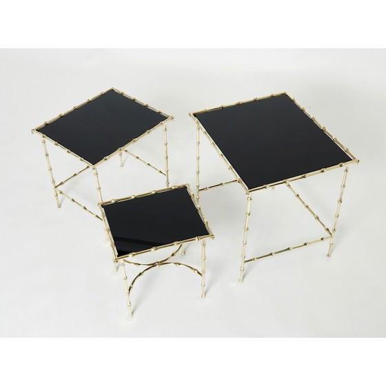 Image 1 of Vintage bamboe en messing nesttafels van Maison Baguès, 1960