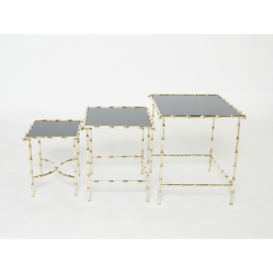 Image 1 of Vintage bamboe en messing nesttafels van Maison Baguès, 1960