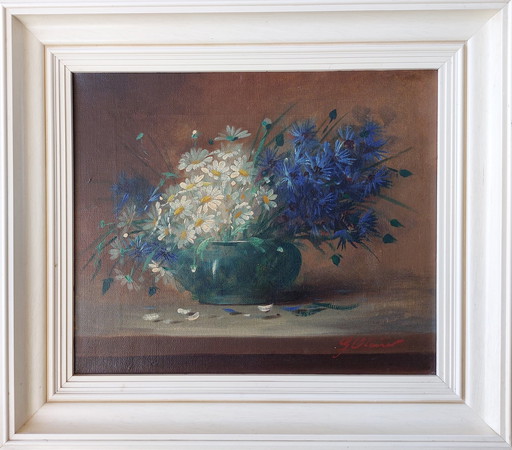 Stilleven met blauwe en witte bloemen (Hollandse School XX)