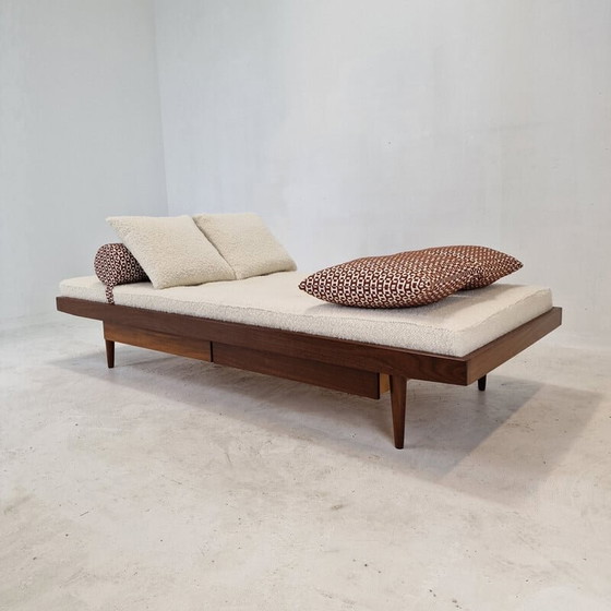 Image 1 of Vintage teakhouten daybed met Hermes kussens en bolster, Nederland 1960