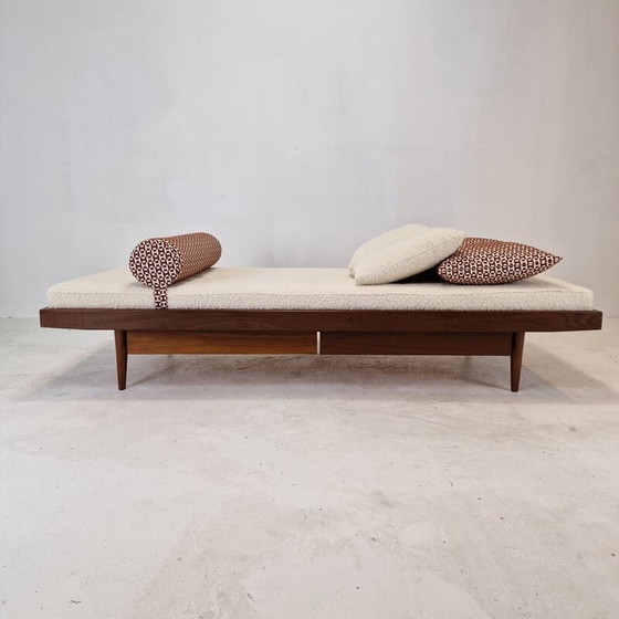 Image 1 of Vintage teakhouten daybed met Hermes kussens en bolster, Nederland 1960