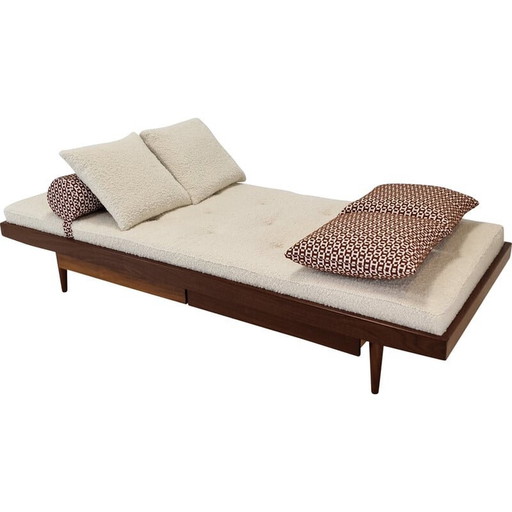 Vintage teakhouten daybed met Hermes kussens en bolster, Nederland 1960