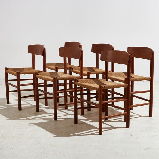 Image 1 of Set van 6 vintage J39 eiken eetkamerstoelen van Børge Mogensen voor Fdb Møbler