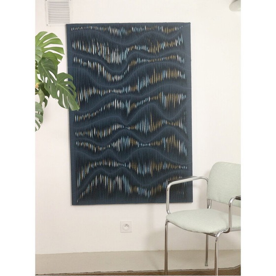 Image 1 of Vintage golfschilderij met structuur in groene stof