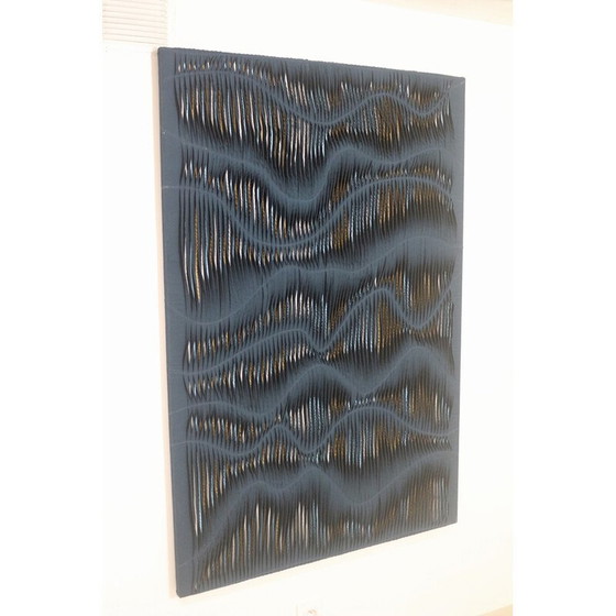 Image 1 of Vintage golfschilderij met structuur in groene stof