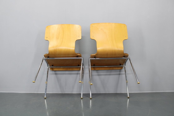 Image 1 of 1970S Set van vier multiplex stoelen met stoffen bekleding, Duitsland