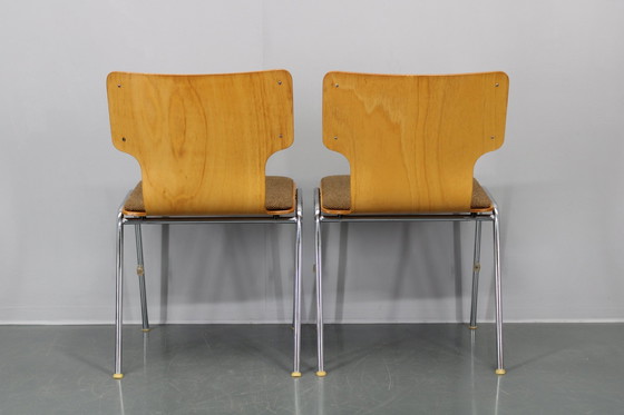 Image 1 of 1970S Set van vier multiplex stoelen met stoffen bekleding, Duitsland