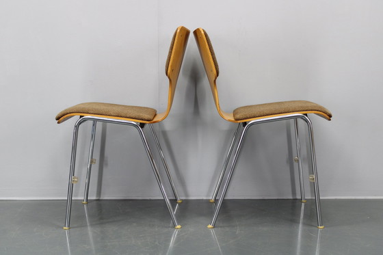 Image 1 of 1970S Set van vier multiplex stoelen met stoffen bekleding, Duitsland